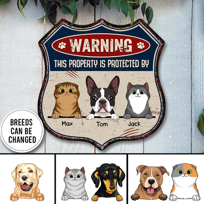 89Customized This Property Is Proctected By Dogs Personalized Shield Metal Sign