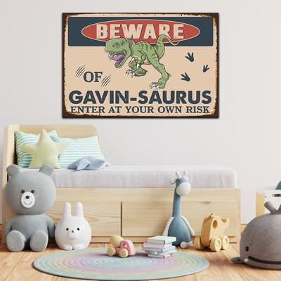 89Customized Personalized Printed Metal Sign Family Beware Dinosaur Son's Bedroom