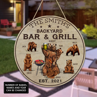89Customized Backyard bar and grill personalized wood sign