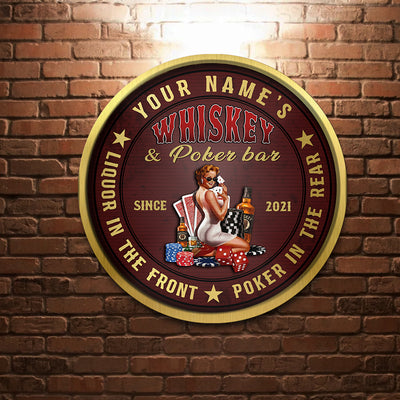 89Customized Whiskey & Poker bar Liquor in the front poker in the rear Customized Wood Sign
