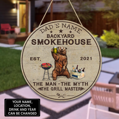 89Customized Back yard bar and grill the man the myth the grill master personalized wood sign