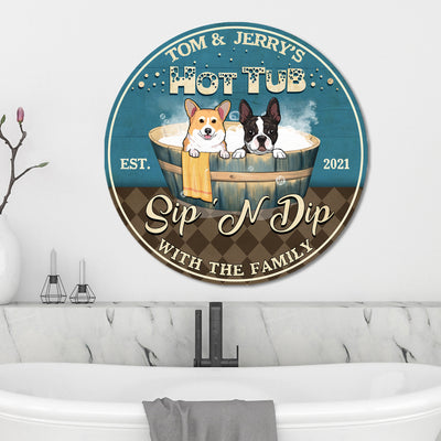 89Customized Dogs Hot Tub Sip And Dip Personalized Wood Sign 2