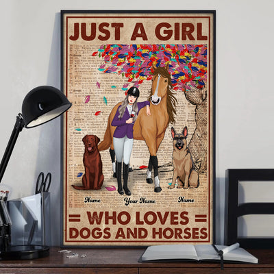 89Customized Just A Girl Who Loves Dogs and Horses Personalized Poster