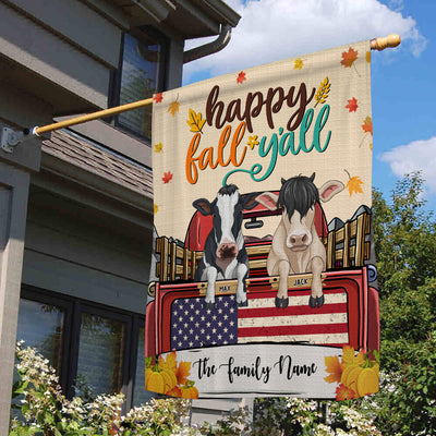 89Customized Happy Fall Y'all cow version personalized flag