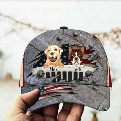 89Customized Personalized Cap Jeep Dog American Flag
