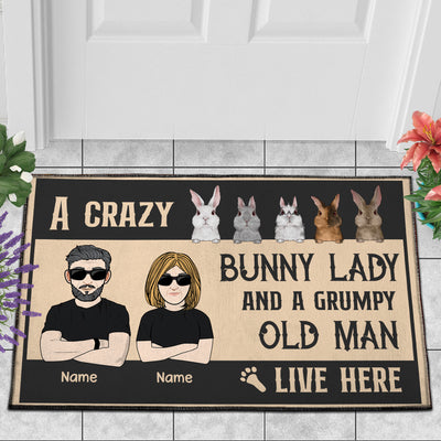 89Customized A crazy bunny lady and a grumpy old man live here Personalized Doormat