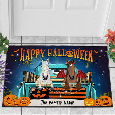 89Customized Happy Halloween Spooky Horses Welcome Personalized Doormat