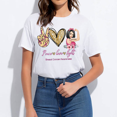 89Customized Peace Love Fight Breast cancer awareness personalized shirt