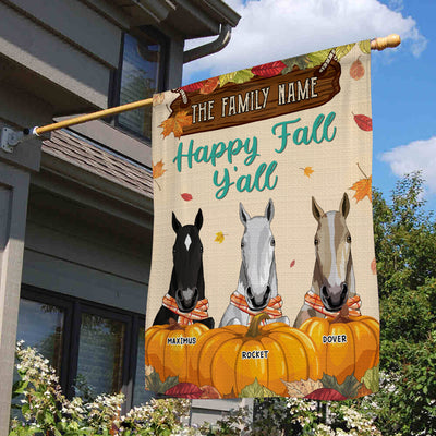 89Customized Happy Fall Y'all Horses And Dogs Welcome Personalized Garden Flag
