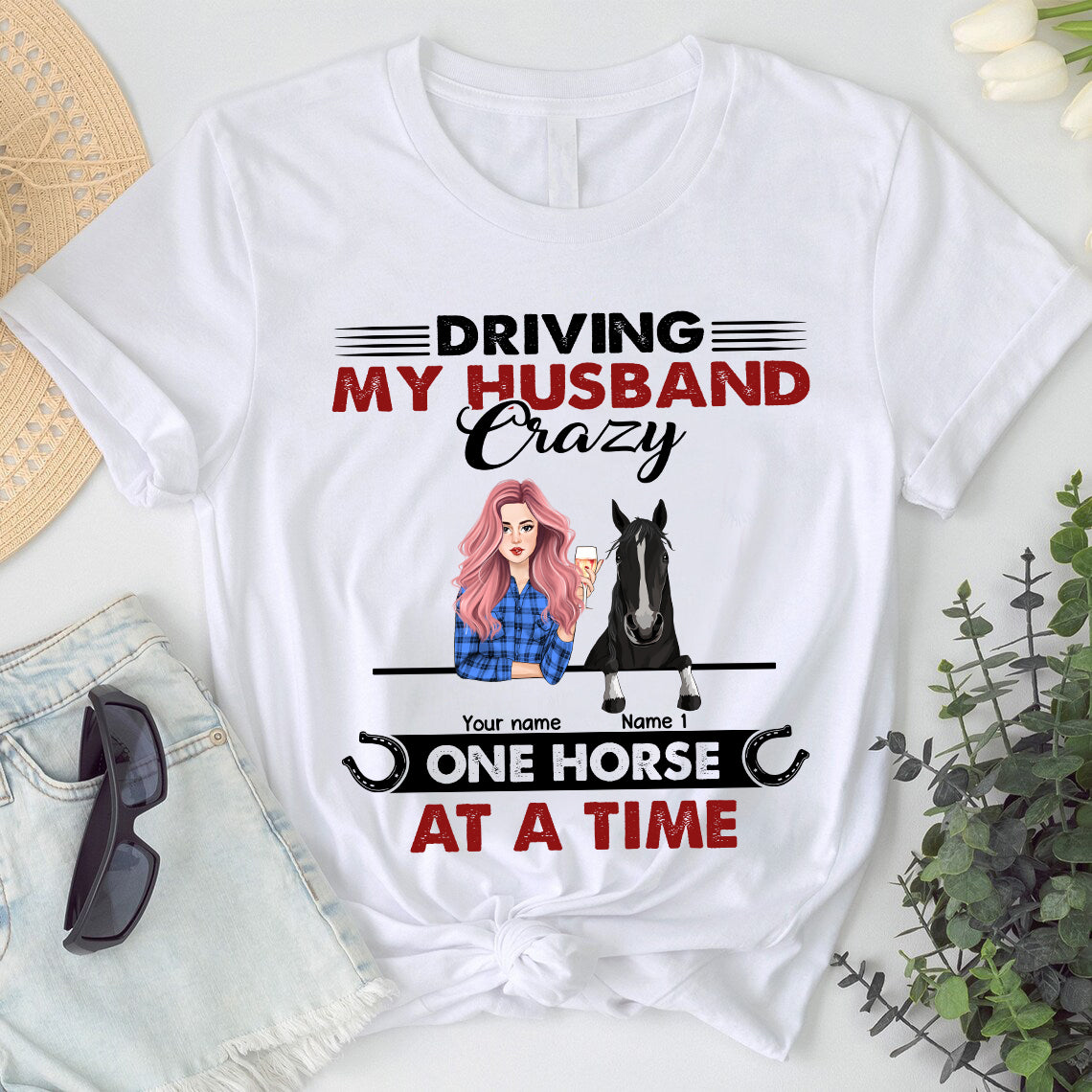 89Customized Driving my husband crazy one horse at a time personalized shirt