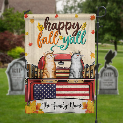 89Customized Happy Fall Y'all Cats Personalized Garden Flag