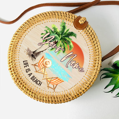 89 Customeized Life is a beach personalized rattan straw bag