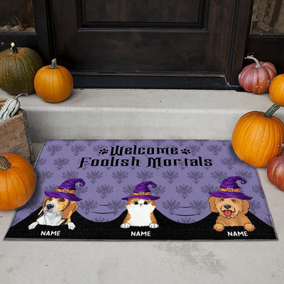 89Customized Welcome Foolish Mortals Dogs and Cats Personalized Doormat