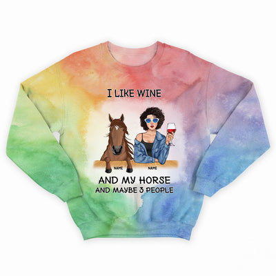 89Customized Horse and Wine Lover Personalized Tie Dye Sweater