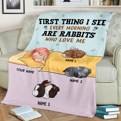 89Customized I Like To Stay In Bed With My Rabbits It's Too "Peopley" Out There Personalized Fleece Blanket