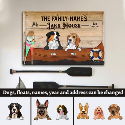 89Customized Lake House Dogs Living The Lake Life Personalized Printed Metal Sign