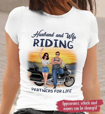 89Customized Husband & Wife Riding Partners For Life Personalized Shirt