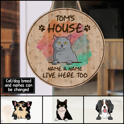 89C House Of Cat Dog Personalized Wood Sign