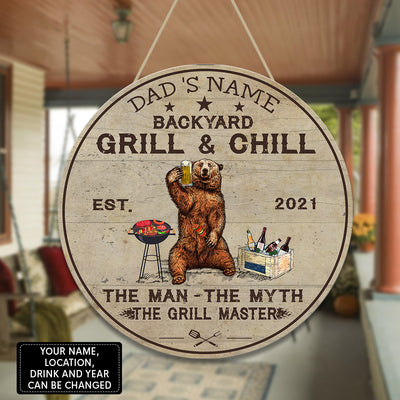 89Customized Back yard bar and grill the man the myth the grill master personalized wood sign