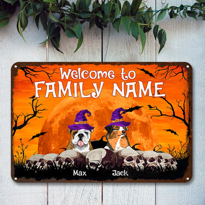 89Customized Welcome To Our House Halloween Dogs/Cats Personalized Printed Metal Sign
