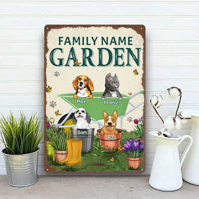89Customized Happy Garden With Our Dogs Personalized Printed Metal Sign