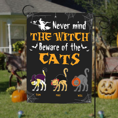 89Customized Never mind the Witch Beware of the cats Halloween Personalized Garden Flag