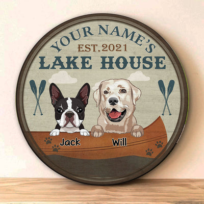 89Customized Dog Lake house personalized wood sign