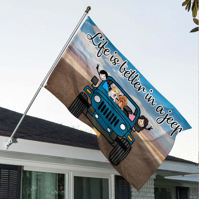 89Customized This Is How We Roll Couple With Dogs And Cats In A Jeep Personalized House Flag