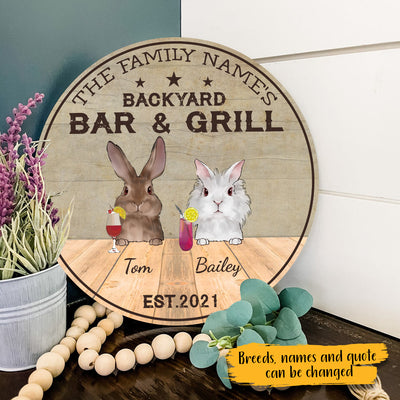 89Customized Backyard Bar & Grill Rabbit Lovers Personalized Wood Sign