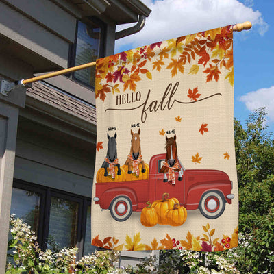 89Customized Hello Fall Horses Welcome Personalized Garden Flag