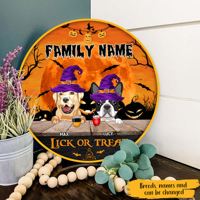 89Customized Lick Or Treat Dogs Welcome Halloween Personalized Wood Sign