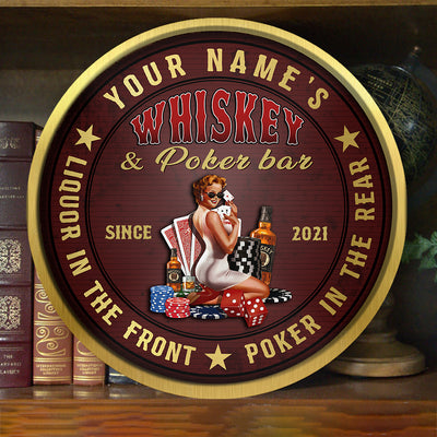 89Customized Whiskey & Poker bar Liquor in the front poker in the rear Customized Wood Sign