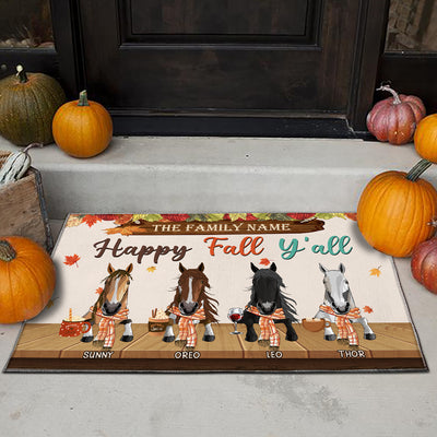 89Customized Happy Fall Y'all Horses Welcome Personalized Doormat