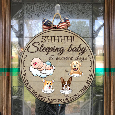 89Customized Sleeping baby and excited dogs