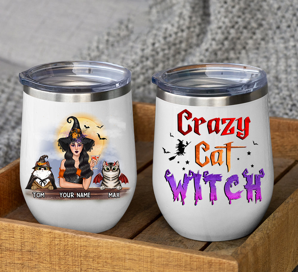 B-89Customized Crazy Cat Witch Customized Wine Tumbler