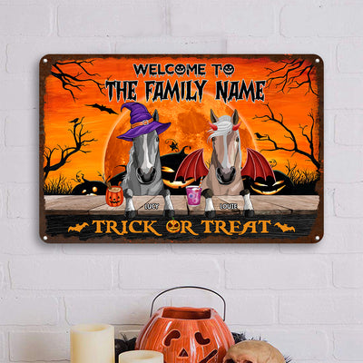 89Customized Happy Halloween Trick Or Treat Funny Horses Personalized Printed Metal Sign