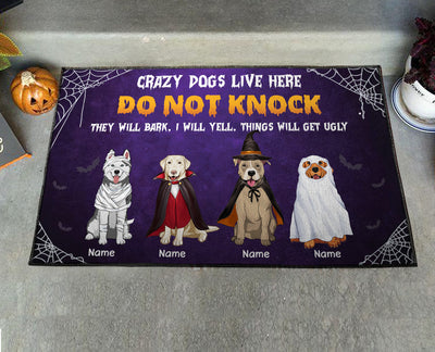 89Customized Crazy Dogs Live Here Personalized Doormat