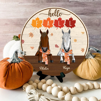 89Customized Horses Hello Fall Personalized Wood Sign