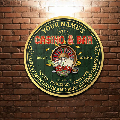 89Customized Casino & Bar Great men drink and play casino games Wood Sign
