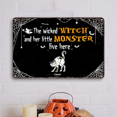 89Customized Wicked Witch And Monsters Cats Live Here Halloween Personalized Printed Metal Sign