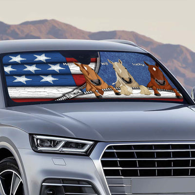 89Customized America Horse flag personalized car sun shade