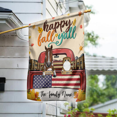 89Customized Happy Fall Y'all Horses/Cats/Dogs Personalized Garden Flag