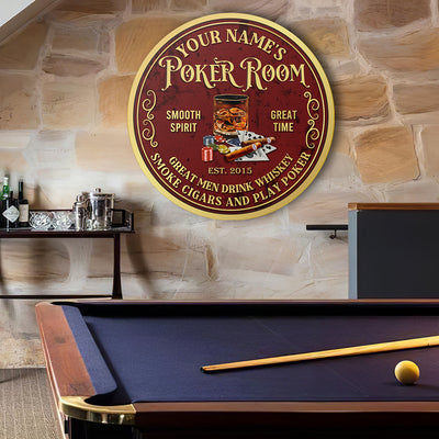 89Customized Poker room Great men drink whiskey smoke cigars and play poker Customized Wood Sign
