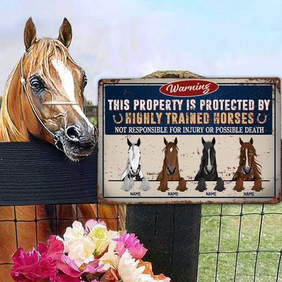 89Customized Warning This Property Is Protected By Highly Trained Horses Personalized Metal Sign