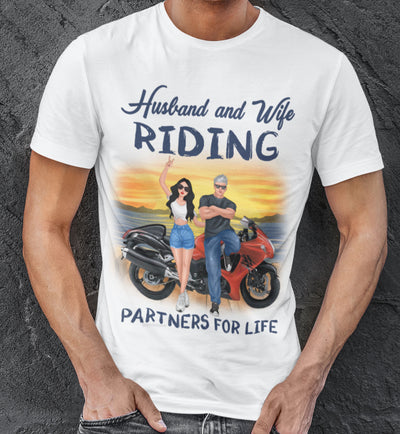 89Customized Husband & Wife Riding Partners For Life Personalized Shirt