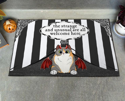89Customized The strange and unsual are all welcome here cats halloween personalized doormat