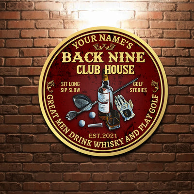 89Customized Back nine club house Golf and Scotch Whisky Wood Sign Customized Wood Sign