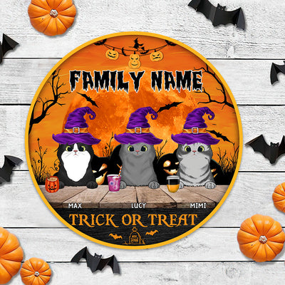 89Customized Trick or Treat Halloween Cats Personalized Wood Sign