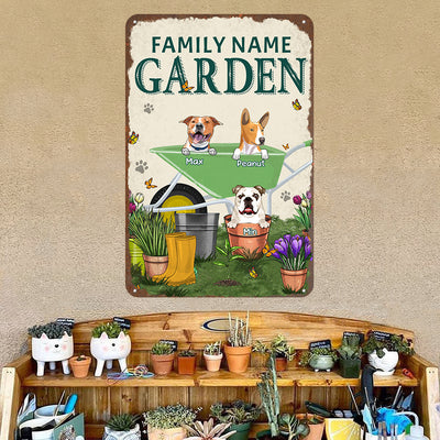 89Customized Happy Garden With Our Dogs Personalized Printed Metal Sign