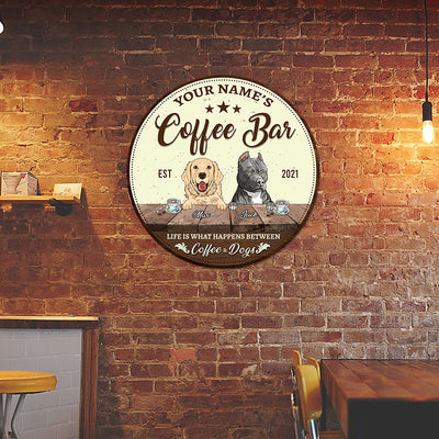 89Customized Life is what happens between coffee and dog Customized Wood Sign